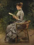 Friedrich August von Kaulbach, Dame bei der Lektüre im Garten, Um 1900, Oil on panel
