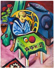 Junge mit Buch und Spielsachen by August Macke, 1912, Oil on canvas, sold Dec 2023