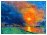 Emil Nolde, Marschlandschaft und Bauerngehöft bei Sonnenuntergang, 1935/1940, Watercolor and tempera