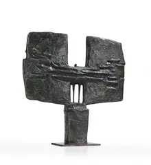 Ikarus by Fritz Koenig, 1963, Bronze with gray brown patina on base plate, sold Dec 2023