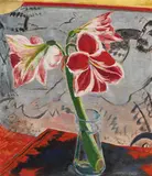Erich Heckel, Amaryllis, 1927, Oil on red striped canvas