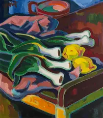 Karl Schmidt-Rottluff, Stillleben mit Porree, 1949, Oil on canvas