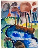 Kanal by Karl Schmidt-Rottluff, 1921, Watercolor and ink pen, sold Jun 2023