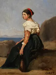 Jean-Baptiste Camille Corot, Femme assise, tenant une mandoline, 1826-1828, Oil on canvas