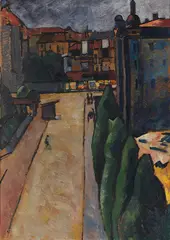 Alexander Kanoldt, Straßenbild I, 1913, Oil on fibreboard
