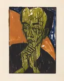 Männerbildnis by Erich Heckel, 1919, Woodcut in colors, sold Jun 2023