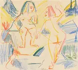 Badende in Felsen by Ernst Ludwig Kirchner, Um 1924, Color Chalk drawing, sold Jun 2023