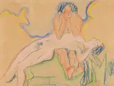Ernst Ludwig Kirchner, Zwei Akte, Um 1908, Color Chalks and watercolor