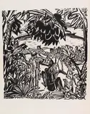 Badeszene unter überhängenden Baumzweigen, Fehmarn by Ernst Ludwig Kirchner, 1913, Woodcut, sold Jun 2023