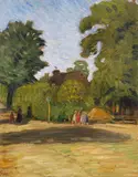 Otto Modersohn, Spätsommernachmittag in Fischerhude mit Mädchengruppe, 1911, Oil on cardboard