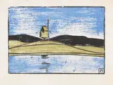 Fritz Bleyl, Ehemalige Moritzburger Windmühle, 1905, Woodcut in colors