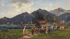 Josef Wopfner, Prozession am Walchensee, Um 1895-1900, Oil on panel