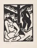 Karl Schmidt-Rottluff, Akte unter Baum, 1913, Woodcut