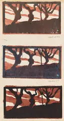 Vor Sonnenaufgang by Erich Heckel, 1906, Three Woodcut in colorson one sheet, sold Jun 2023