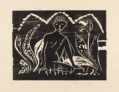 Otto Mueller, Knabe zwischen Blattpflanzen, 1912, Woodcut