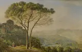 Jacob Philipp Hackert, Berglandschaft mit Pinien, 1770-75, Watercolor and pen over pencil