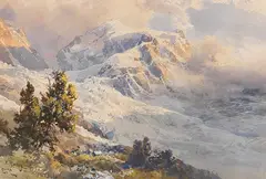 Piz Roseg - Tschiervagletscher by Edward Theodore Compton, 1900-1910, Watercolor, sold Jun 2023
