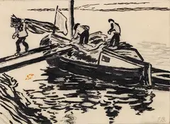 Fritz Bleyl, Bootsentladung auf der Elbe, 1906/07, India ink drawing over pencil