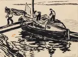 Fritz Bleyl, Bootsentladung auf der Elbe, 1906/07, India ink drawing over pencil