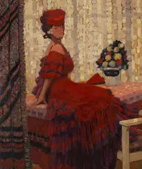 Fritz Erler, Domino (Dame in Rot), 1907, Oil on panel