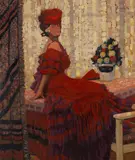 Fritz Erler, Domino (Dame in Rot), 1907, Oil on panel