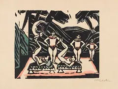 Akrobaten III by Max Pechstein, 1912, Woodcut, schablonenkoloriert, sold Jun 2023