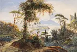 Johann Jakob Wolfensberger, Ansicht von Neapel mit dem Golf und dem Vesuv im Hintergrund, Um 1827, Watercolor