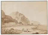 Sizilianische Küste bei Taormina by Christoph Heinrich Kniep, 1787, Pen and ink drawing, with wash, sold Jun 2023