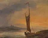 Johann Friedrich Boeck, (zugeschrieben) Segelboot im Abendlicht, Um 1840, Oil on canvas