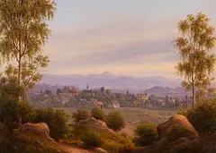 Wilhelm Brücke, Blick auf Bad Warmbrunn, 1851, Oil on light board