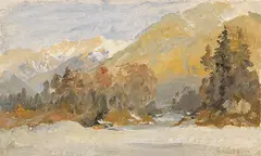 Edward Theodore Compton, Herbstliche Voralpenlandschaft (Studie), Um 1890-1900, Oil on canvas, laminated on board