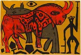 A. R. Penck, Stier und Nashorn verrückt, 1996, Acrylic on canvas