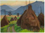 Gabriele Münter, Heuhocken im Moos, Um 1930, Oil on cardboard