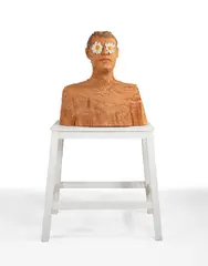Stephan Balkenhol, Mann mit Margeritenaugen, 1995, Wooden sculpture. Cedar wood, partly with colors