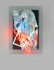 Anselm Reyle, Ohne Titel, 2011, Mixed media on canvas. Neon tube, cable, silver...