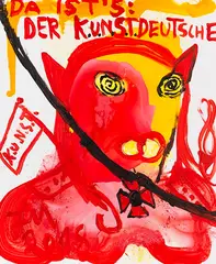 Jonathan Meese, DAS MEISTERWERK DES HYPNOTISCHEN: DAS GEILMAUL VON MOOSHAM DERER VON HUNTINGTON!, 2018, Acrylic on canvas