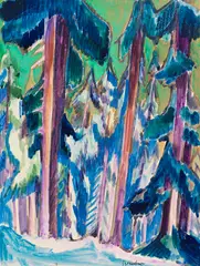 Ernst Ludwig Kirchner, Bergtannen im Winter, Um 1924, Watercolor over color chalks