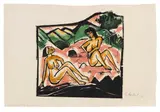 Zwei sitzende Frauen by Erich Heckel, 1912, Woodcut in colors, sold Dec 2022