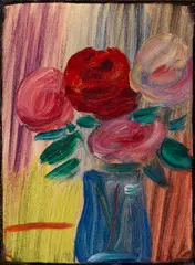 Alexej von Jawlensky, Stillleben: Blumen in blauer Vase, 1936, Oil on canvas-structured paper, laid on cardboard