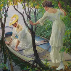 Edward Cucuel, Zwei Damen im Kahn, Um 1910, Oil on canvas