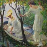 Edward Cucuel, Zwei Damen im Kahn, Um 1910, Oil on canvas