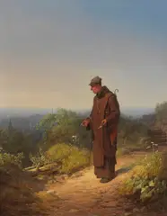 Carl Spitzweg, Mönch ("Sie liebt mich von Herzen, ein wenig..."), 1848, Oil on panel