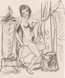 Erich Heckel, Akt im Atelier, 1911, Pencil, partly wiped