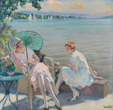Edward Cucuel, Sommernachmittag am See, Um 1920, Oil on canvas