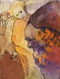Bärtiger Männerkopf im Profil und junges Paar by Emil Nolde, 1931/1935, Watercolor and pen drawing with black ink, sold Dec 2022
