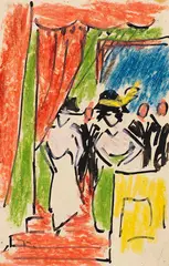 Max Pechstein, Soirée, 1911, Colored pencil drawing over India ink on a post...