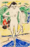 Fränzi vor Wandbehang by Ernst Ludwig Kirchner, 1911, Colored chalk drawing and India ink over pencil, sold Dec 2022