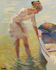 Am Ufer by Edward Cucuel, Um 1920, Oil on canvas, sold Dec 2022