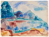 Karl Schmidt-Rottluff, Kurhäuser im Seenebel, 1909, Watercolor