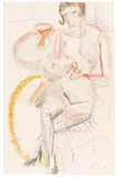 Ernst Ludwig Kirchner, Sitzende Frau in Corsett, Um 1913, Pencil drawing and watercolor